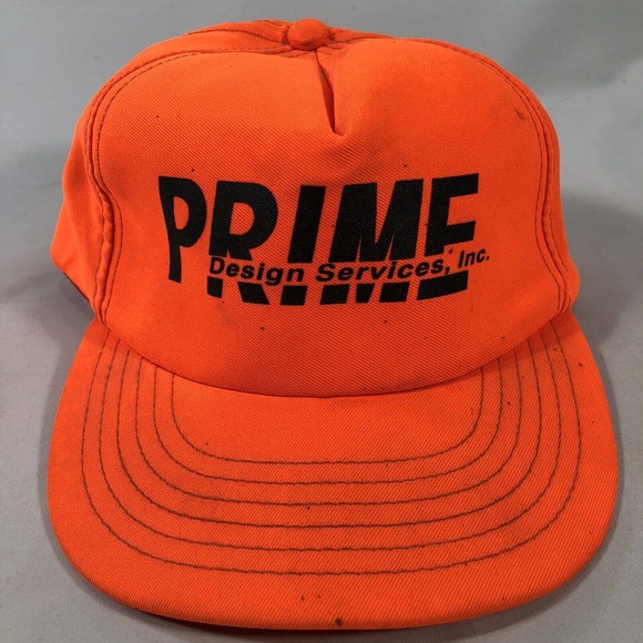 nobrand Other - VINTAGE PRIME DESIGN SERVICES HAT CAP SNAPBACK NEON ORANGE USA MADE TRUCKER OSFM